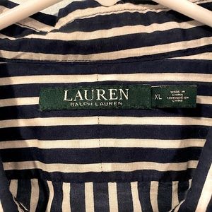 Lauren by Ralph Lauren. Women’s Blouse Button Down navy blue and white stripe.